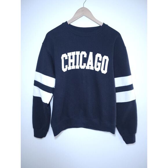 New York Popular Tops - New York Popular CHICAGO Varsity Stripe Crewneck Sweatshirt Preppy Y2K